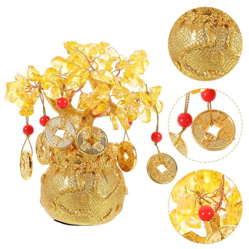 Garneck Crystal Bonsai Citrine Geldbaum Statue Dekorative Tischdeko Für Feng Shui Resin Und Glücksbaum Für Zuhause Und Büro Mit Münzen