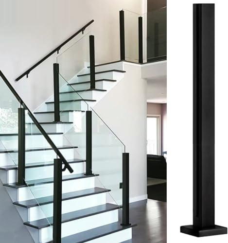 LXLZYXSF Indoor Stairs Hallway Glass Railing Post Stainless Steel, Square Pool Fence Balustrade Glass Panel Clamp, Black Balcony Guardrail Post (Color : Deep Coffee, Size : 70cm/27.6inch High)