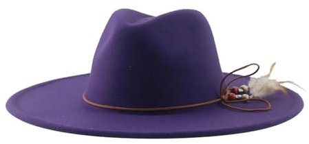 SOYNIA Fedora Trilby Filzhut Hut Hüte Große Krempe Band Gürtel Seil Feder Damenhut Panama Outdoor-Hüte Für Damen 56–58 cm Lila