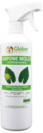 GLOBER Sapone Molle Potassico per Piante - Spray 500ml - Made in Italy 100% Vegetale - Corroborante lava la melata degli insetti, contro afidi e fumaggine