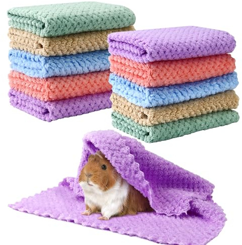 Lot de 10 couvertures en polaire réutilisables et lavables pour cochon d'Inde, 30,5 x 30,5 cm, tapis de couchage doux pour hérisson, hamster, chinchilla et furet (5 couleurs)