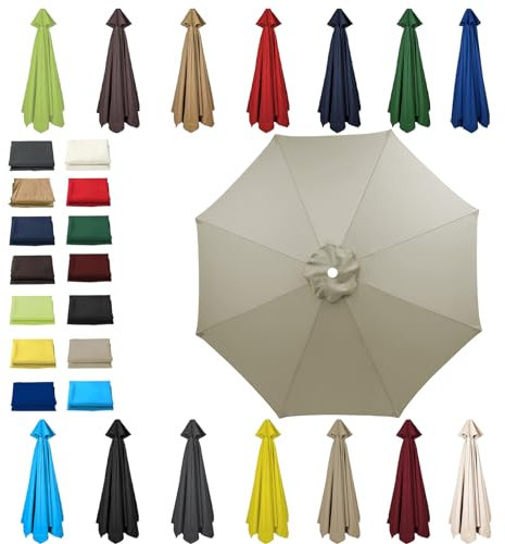 HonunGron 6 Ribs/8 Ribs Replacement Parasol Cover, 3.0m/2.7m/2.5m/2.3m/2m Umbrella Canopy Replacement, Sun Umbrella Replacement Cloth, UV 50+ Garden Parasol Canopy Cover (6 ribs-2m(6.5ft),Taupe)