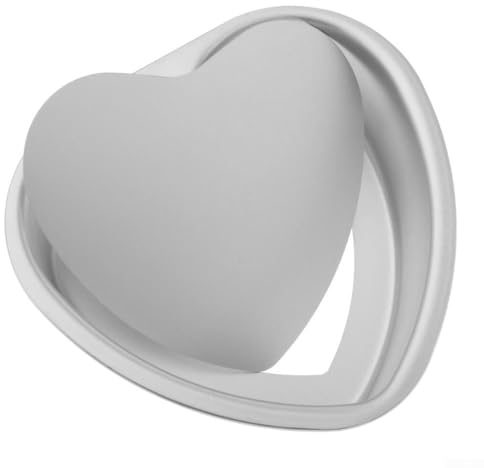 Zoegneer Stampo in alluminio a forma di cuore per torta, con base rimovibile, stampo per torta a forma di cuore per torte (25,4 cm)