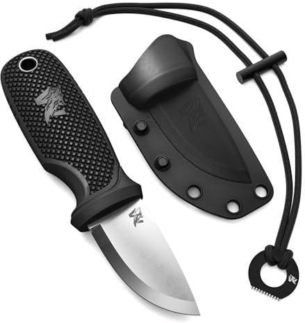 ODENWOLF W-MINI 2 Couteau de cou en D2 – Petit couteau de survie EDC avec étui ingénieux et firesteel – Lame fixe résistante – Parfait pour bushcraft et activités outdoor