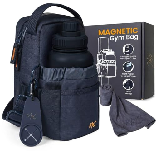 M2C® Magnetic Gym Bag, Magnetische Sporttasche Mit Starken Magneten | Großes Hauptfach, Wasserflaschen- & Handyhalterung, Schlüsselclip,Verstellbarer Gurt, Sporthandtuch Und Handtuchhalter