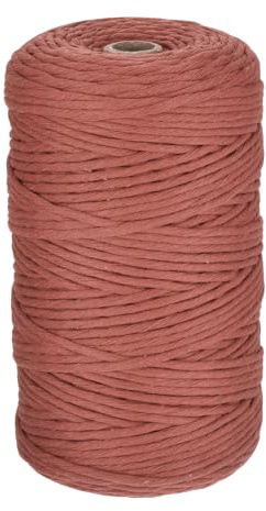 Rebower 1/8 Di Pollice 656 Piedi Corda Macramé, Corda Di Cotone Spago Singolo Intrecciato Spesso Corda Macramé [Per Artigianato Porta Piante Da Parete] - Rosso Ruggine