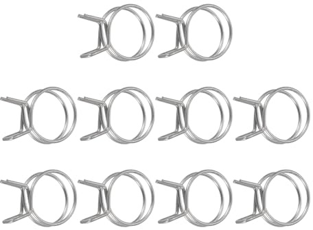 sourcing map 10Pcs 28mm/1.1inch Inner Dia Double Wire Spring Hose Clamp, Stainless Steel Adjustable Spring Clips for Hose Fuel Line Silicone Tube Water Pipe Air Pipe