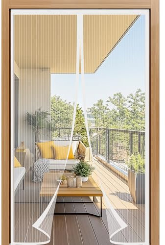 Luyanxy Fliegengitter Balkontür 130x220cm | Magnet-Insektenschutz, Ohne Bohren, Einfache Klebemontage | Ideal für Balkontüren, Terrassentüren und Haustüren (Weiß)