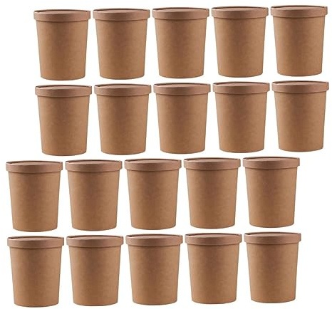 Baluue 25 Stück Einweg Suppenbecher 32oz Aus Kraftpapier Mit Deckel Großer Einweg Verpackungsbecher Für Suppe Brei Und Eisbecher Zum Mitnehmen