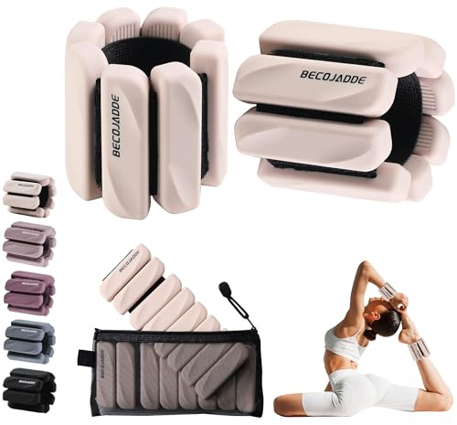 BECOJADDE Gewichtsmanschetten fuß 0.45 KG / 0.9 KG Je Gewichte für Beine und Arme Set 2 Ankle Weights Handgelenk Gewichte Knöchelgewichte Fussgewichte für Laufen Joggen Cardio Aerobic Krafttraining