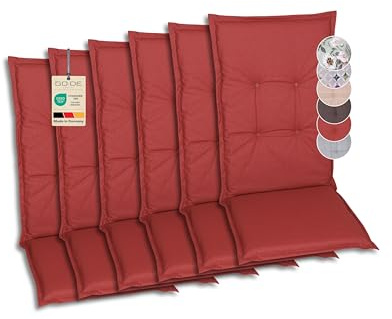 GO-DE Textil Bequeme und attraktive Polsterauflagen für Hochlehner-Gartenstühle (6er-Set, Raute rot, Hochlehner)