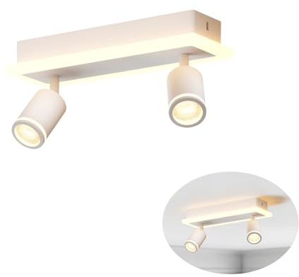 LVWIT Deckenstrahler LED Weiß 2 Flammig Schwenkbar 350° Strahler GU10 Deckenleuchte mit unteres Glühen, Deckenlampe Wandstrahler für Küchenlampe, Schlafzimmer, Wohnzimmer (Ohne Leuchtmittel)