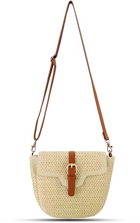 Bototack Straw Bag for Women, Small Summer Beach Crossbody Bag with Zipper, Boho Handmade Weave Shoulder Handbag Purse for Holiday Travel