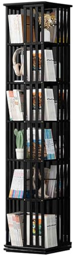 6-Regal Drehbares Bücherregal Bodenstehendes einfaches Bücherregal Großes Fassungsvermögen Aufbewahrungsregal Platzsparend Einfach zu benutzen Geeignet für Wohnzimmer Schlafzimmer Büro(Schwarz)