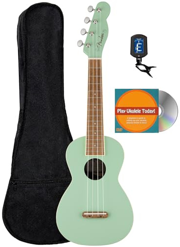 Fender Monterey Concert Ukulele - Surf Green Bundle with Gig Bag, Tuner, and Austin Bazaar Instructional DVD