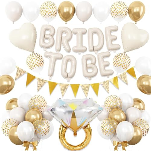 DazzJoy Bride to Be Deko Luftballons Cremeweiß, JGA Deko Frauen Ballons, Junggesellenabschied Frauen Ballon, Hochzeitsdeko Helium Ballons für Bachelorette Party Deko, Hochzeit, JGA Accessoires