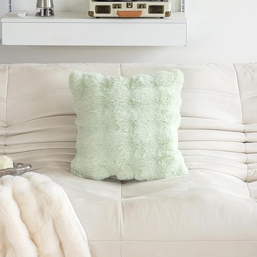 Generisch 2er Set kissenbezüge 45x45cm Weiche kissenhülle Künstlich Pelz Fellkissen Dekorative Deko Kissen Kuschelkissen Flauschig Sofakissen Weich Plüschkissen für Sofa (Grün)