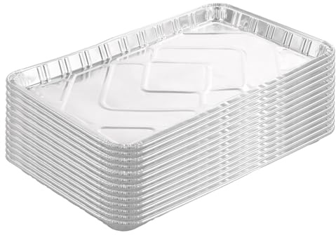 VIDETOL 25 bandejas grandes desechables de aluminio de 41 x 26 x 2,5 cm, bandejas de catering de 1500 ml, recipientes de alimentos para hornear, asar, barbacoa y cocinar