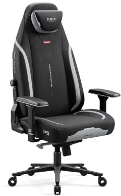 Diablo X.Eye Prime Gaming Stuhl Stoff mit 4D Armlehnen und Kopfstütze | Gaming Chair ergonomisch mit Lendenstütze, Kühlfunktion, Memory-Schaum-Kopfstütze, 170° Rückenlehne und 4D Armlehnen