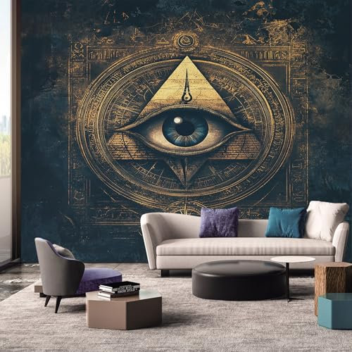 Générique Papier Peint Panoramique œil Qui Voit Tout, Papier Peint Or Mythologie Nordique, Fresque Murale, Decoration Chambre Salon, 350 x 256 cm &WQVE