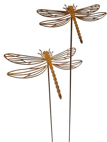 Bornhöft Set di 2 spine da giardino a forma di libellule, effetto ruggine, metallo, decorazione da giardino in metallo e ferro