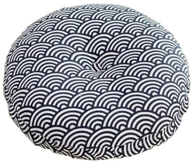Japanese Style Round Linen Cushion, Removable & Washable Seat Pad, Soft Upholstered Floor Pillow for Sofa/Chair, 50cm (Type 3)