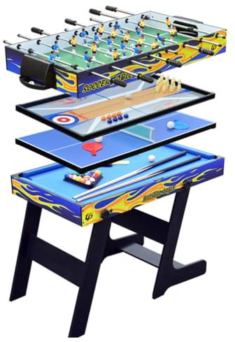 WLDOCA Kombi Spieltisch für Kinder im Haushalt – 5 in 1 Multifunktions Klapp Billardtisch, einschließlich Billardtisch, Shuffleboard, Tischtennis, Fußball, Bowling, perfektes Familienspiele-Set