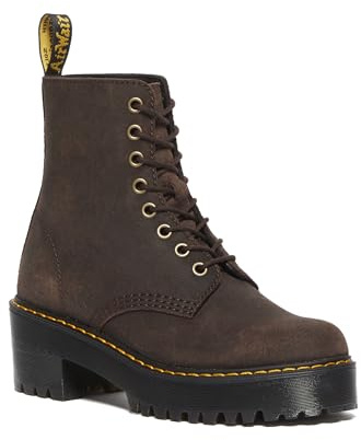 Dr. Martens Women's Sanguine 8 Eye Lace Up Heeled Combat Boot, Dark Brown Cedar Creek, 7 UK, 9 Women US