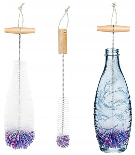 HAMKU Scovolino per Bottiglie e Borracce 35cm,Lavabottiglie Senza Graffi, Residui e Odori,Scovolino per Bottiglie Manico in Legno Ergonomico