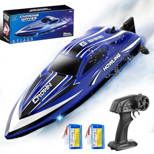 Cirmine Barca Telecomandata 35 km/h con LED, Funzione Flip, Raffreddamento ad Acqua, Allarme Batteria Scarica e Distanza, 2 Batterie, Impermeabile, 2.4 GHz, per Bambini e Adulti, per Lago e Piscina