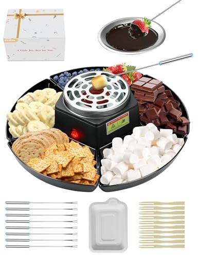 Smores Kit Roaster & Fondue Set with Temperature Control – Electric Chocolate Melter for Indoor Marshmallow Roasting, Date Nights, Movie Nights, Party Snacks & Couple Gifts (Gift Box Included)