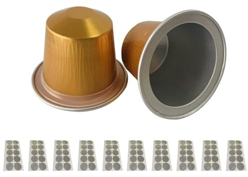 Lot de 100 dosettes de café vides en aluminium avec couvercles, jetables, rechargeables en feuille d'aluminium, réutilisables, portion unique