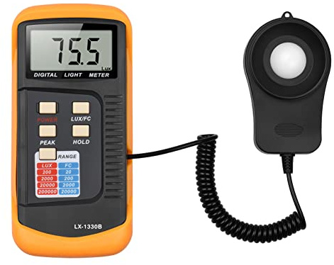 Aumotop Luxmetro Portatile Digitale Tester Professionale di intensità Luminosa per Impianti Industriali ABS Grigio e Arancione