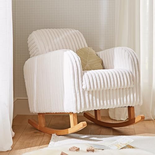 CuddleCo Etta Nursing Chair with Wide Armrests, Faux Fur, Cream | Ergonomic Cuddle Chair for New Parents, Deep Cushioning for Ultimate Comfort and Relaxation