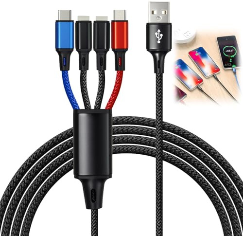 4-in-1 Multifunktions-USB-Ladekabel – Schnellladekabel – Universell – Inklusive 3 Kabeln – Ideal für Zuhause und unterwegs – Kompatibel mit iPhone, Android, Samsung Galaxy, Huawei und weiteren Geräten
