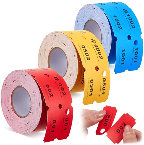 Nezyo 3 Rouleaux Ticket Vestiaire Ticket Tombola pour Réception, 1-1500 | Carnet de Tombola, Avec Souche de Double Numéro, Pour Boisson, Service, Blanchisserie, Mariages, Fêtes, Boutiques
