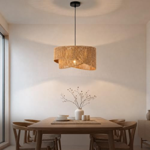 MinteVolt Hängelampe Skandi Ø45cm – 2-stufige Pendelleuchte aus Papierseil, Trapez-Design, höhenverstellbar, E27 – ohne Glühbirne