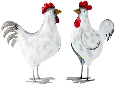 unbekannt 2er Set Vogelfiguren Hahn Henne je 21 cm Metallvögel Dekoration
