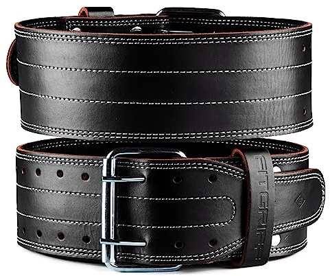 Fitgriff Profi Gewichthebergürtel - 100% Echtleder Gürtel für Bodybuilding, Krafttraining, Gewichtheben und Crossfit Training - Trainingsgürtel für Damen und Herren (Black, L)