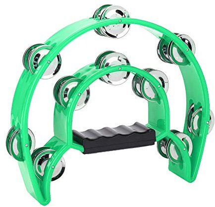 tamburin grün,tamburin,Tamburin Hand Tamburine Double Row Jingle Handbell Tambourine Percussion Musikinstrument(Grün)