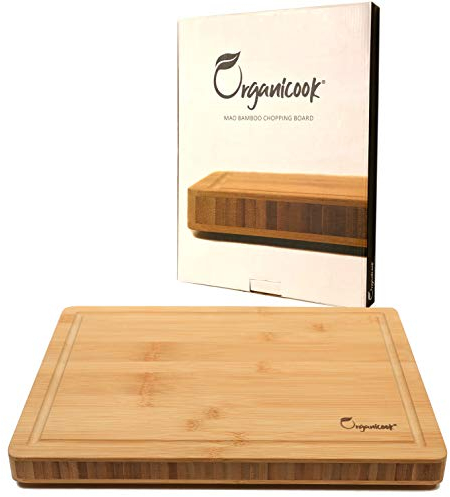 Organicook Luxury Large Wooden Chopping Board - Non-Slip Feet, Bamboo Chopping Board, Wood Cutting Board, Butchers Block, Easy Clean, Thick 40x30x3cm, Fair Trade