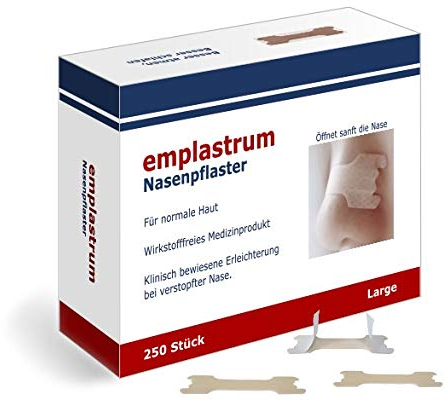 Premium Nasenpflaster | 250 Stück large | Besseres Atmen beim Schlafen und Sport | Nasenstrips gegen Schnarchen | Schnarchstopper | Pflaster mit maximalem Halt auf der Nase | Nasal Strips in Größe L