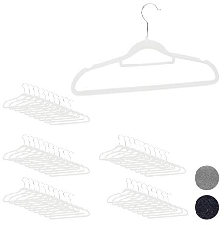 Relaxdays XXL Kleiderbügel Set, Samtbügel mit Hosenstange, Krawattenhalter, rutschfest, drehbar, großes 50er Pack, weiß