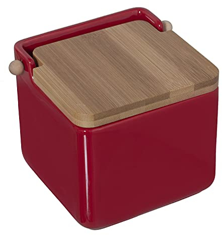 Salero original cerámica cuadrado con tapa madera12x12x12 cm (Rojo)