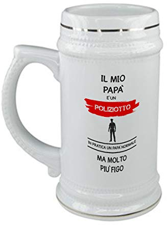 bubbleshirt Boccale da Birra Festa del papà Il Mio papà è Un Poliziotto in Pratica Un papà Normale ma Molto più Bello - Happy Father's Day - Love - Idea Regalo - Capienza 50 cl