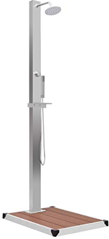 Festnight Doccia da Esterno con Piatto Doccia da Giardino in WPC Acciaio Inossidabile Doccia per Piscina 15 x 44 x 210 cm/10 x 6,5 x 210 cm