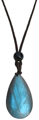 juexiyarticle Natural Labradorite Crystal Pendant,Healing Semi Precious Stone Gemstone Necklace for Women Men