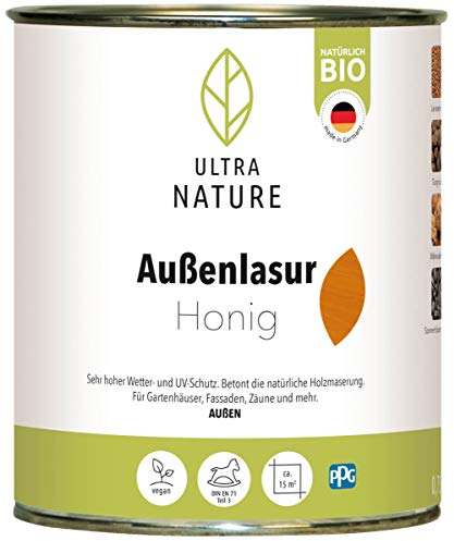 ULTRA NATURE Außen Lasur, 0,75L, Honig, Vegan, Natürlich Bio, Lösemittelfrei, Holzschutzlasur