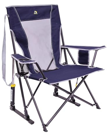 GCI Outdoor Comfort Pro Rocker Camping Chair | Portable Folding Rocking Chair with Robust Armrests & Drink Holder Royal Blue