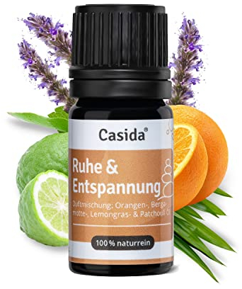 Casida® Ruhe & Entspannung Duftmischung | Ätherische Öle Mischung mit Orangenöl, Bergamotteöl, Lemongrasöl, Patchouli Öl - für mehr Gelassenheit, Entspannung und Ruhe - Aromatherapie - 5 ml